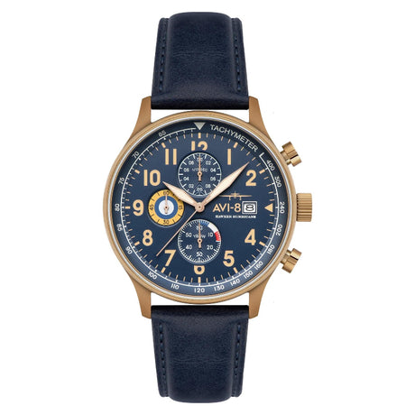Montre AVI-8 Hawker Hurrican bracelet en cuir bleu cadran bleu