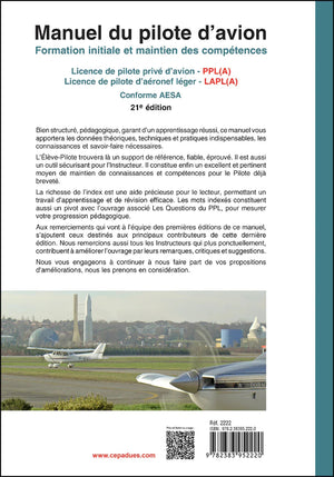 Quatrième de couverture du manuel du pilote d'avion, 21e édition