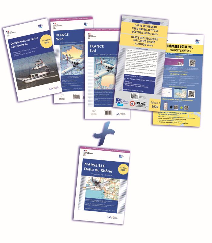 Documents VFR 2026 plastifiés +  Carte Marseille plastifiée - SIA