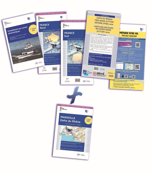 Documents VFR 2026 plastifiés +  Carte Marseille plastifiée - SIA