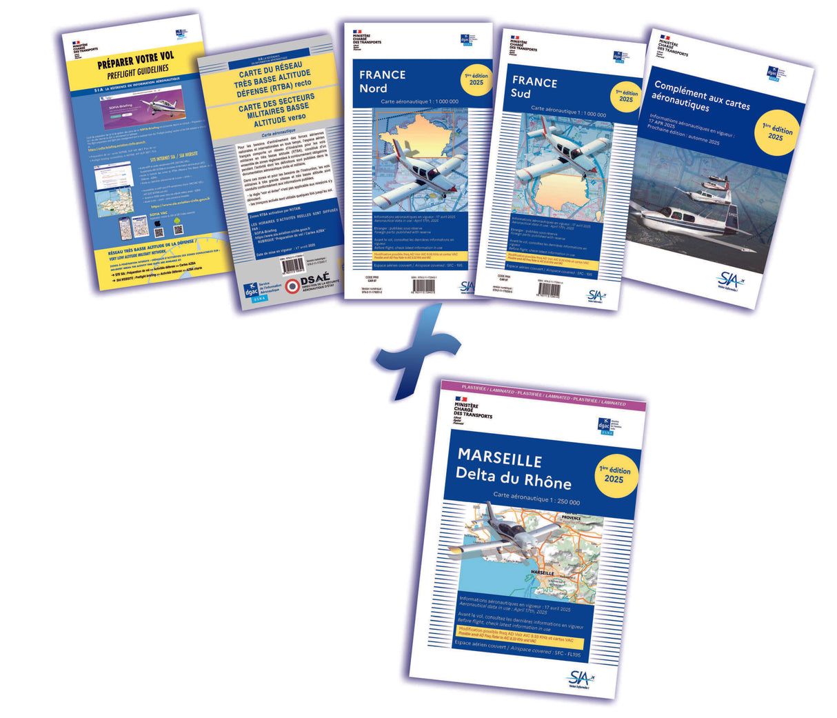 Pré-Commande DOCUMENTS VFR 2025 1e Edition plastifiés +  Carte Marseille plastifiée - SIA