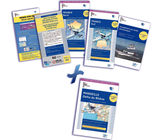 Documents VFR plastifiés + carte plastifiée Marseille Delta du Rhône