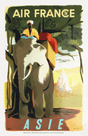 Affiche du patrimoine Air France intitulée "Asie" avec un éléphant illustré, André Golven