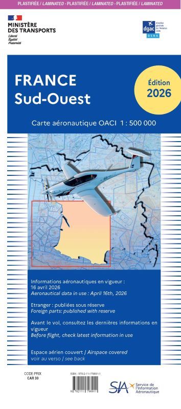 Carte OACI Sud/Est plastifiée Edition 2026