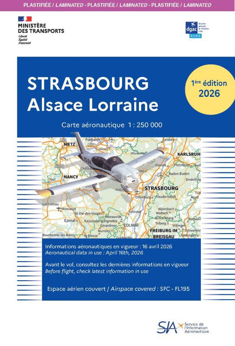 Carte VFR Plastifiée Strasbourg Alsace Lorraine 2026 - SIA - (1/250 000)