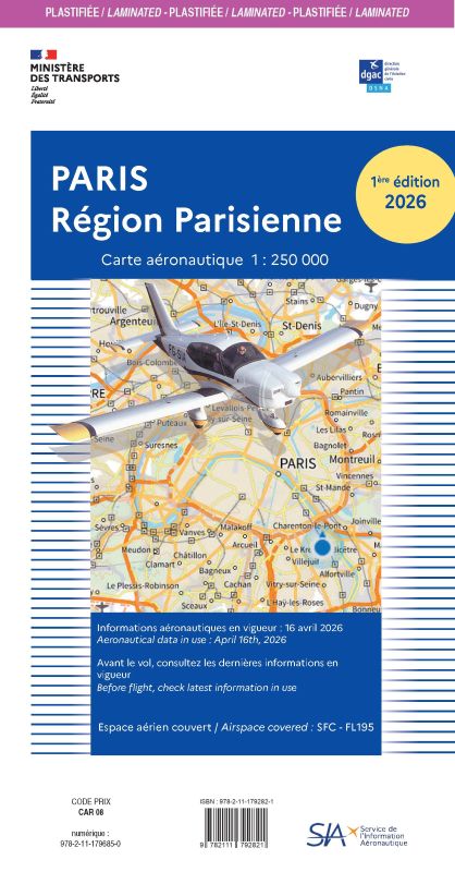 Carte VFR plastifiée Région Parisienne 2026 (1/250 000) - SIA