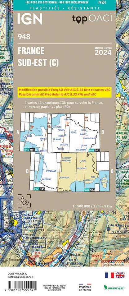 PRE-COMMANDE Carte OACI Sud/Est (S/E) Edition 2024 Plastifiée - LA BOUTIQUE DU PILOTE