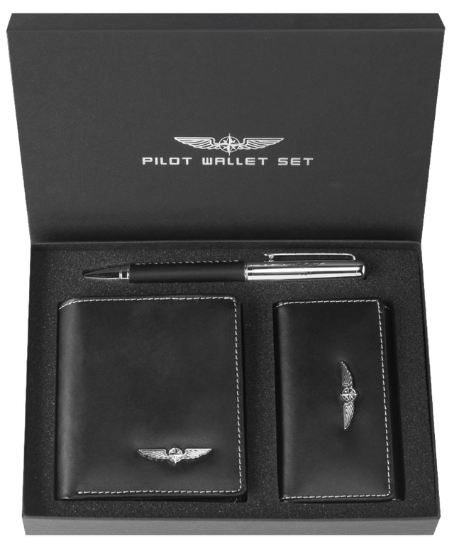 Coffret portefeuille + étui à clefs  + stylo en cuir pour le pilote de la marque design 4 pilot