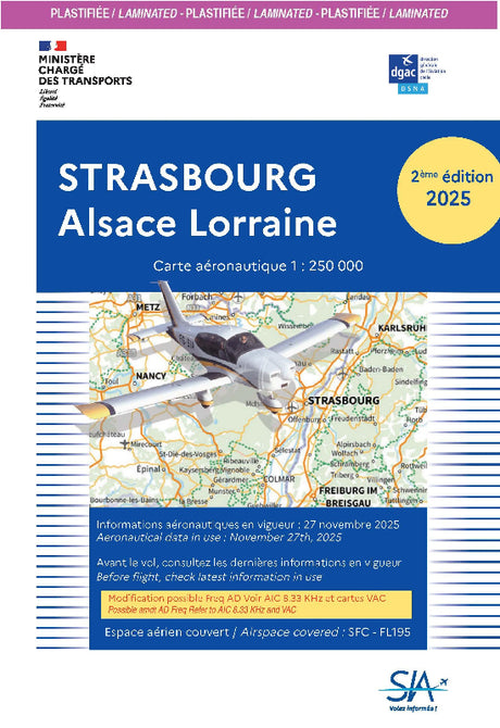 Carte VFR plastifiée Strasbourg Alsace Lorraine 2e édition 2025 du SIA