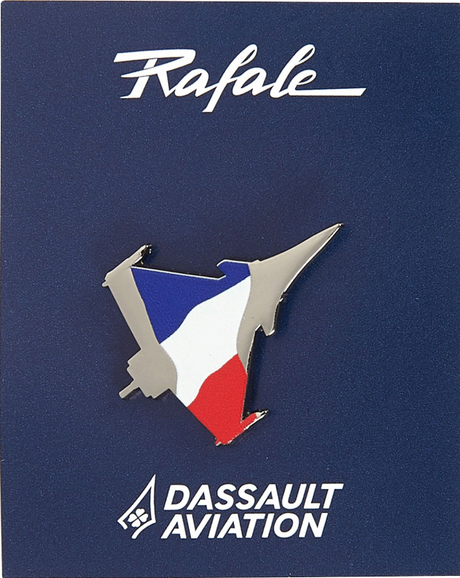Pin's reprenant la silhouette de l'avion Rafale aux couleurs du drapeau français