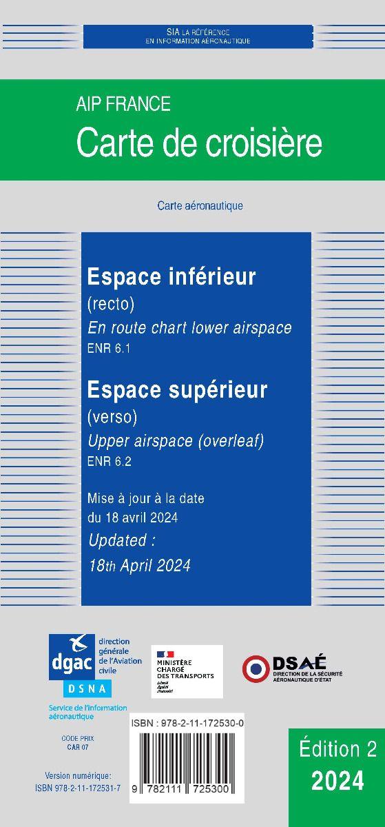Carte de Croisière Espace Inférieur & Supérieur 2024 - SIA - LA BOUTIQUE DU PILOTE