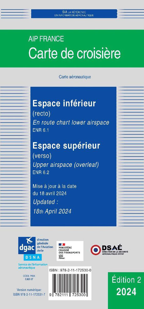 Carte de Croisière Espace Inférieur & Supérieur 2024 - SIA - LA BOUTIQUE DU PILOTE
