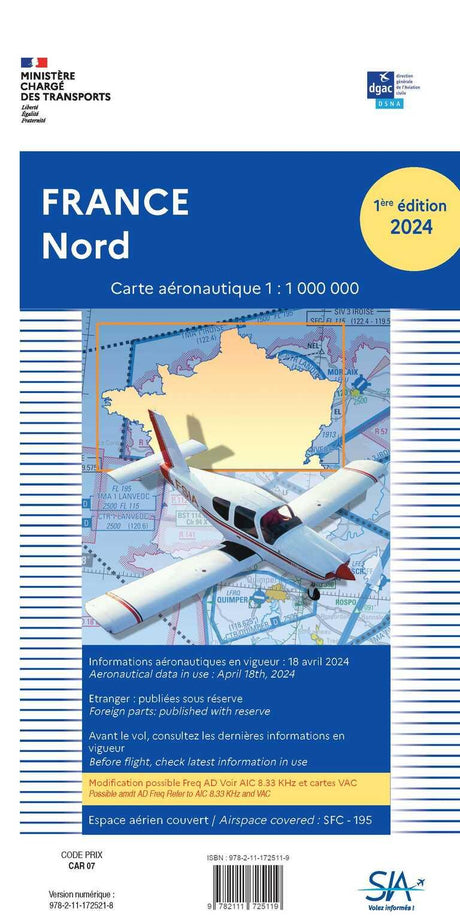 Carte France Nord 2024 - SIA - (1/1 000 000) - LA BOUTIQUE DU PILOTE
