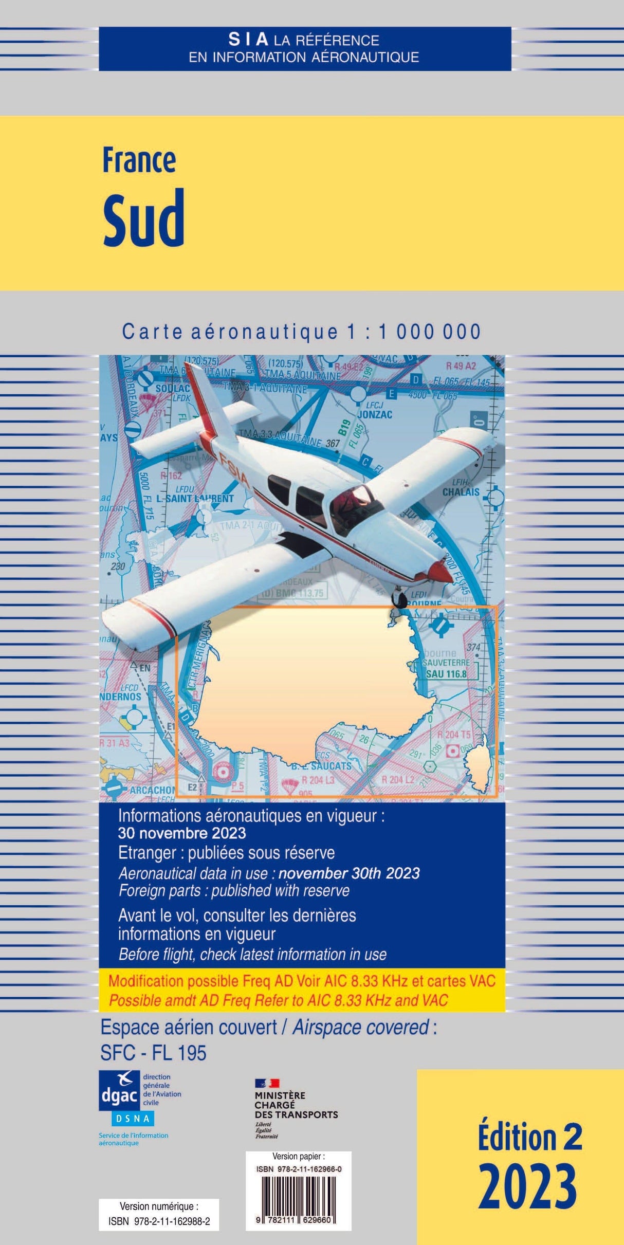 Carte France Sud 2023 - SIA - (1/1 000 000)édition 2 DOCUMENTATIONS DU SIA SIA