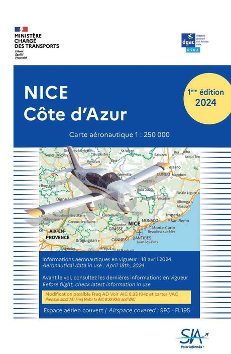 Carte Nice Côte d'Azur 2024 - SIA - (1/250 000)1 er édition - LA BOUTIQUE DU PILOTE
