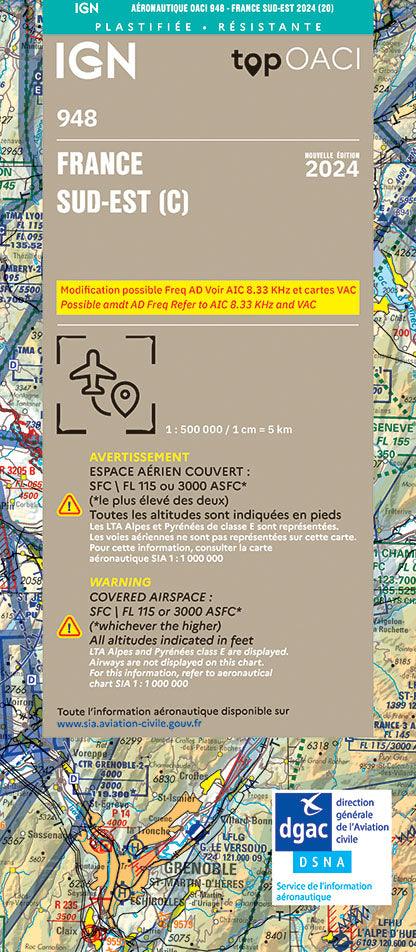 PRE-COMMANDE Carte OACI Sud/Est (S/E) Edition 2024 Plastifiée - LA BOUTIQUE DU PILOTE
