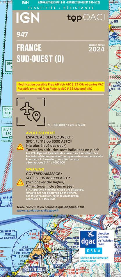 PRE-COMMANDE Carte OACI Sud/Ouest (S/O) Edition 2024 Plastifiée - LA BOUTIQUE DU PILOTE