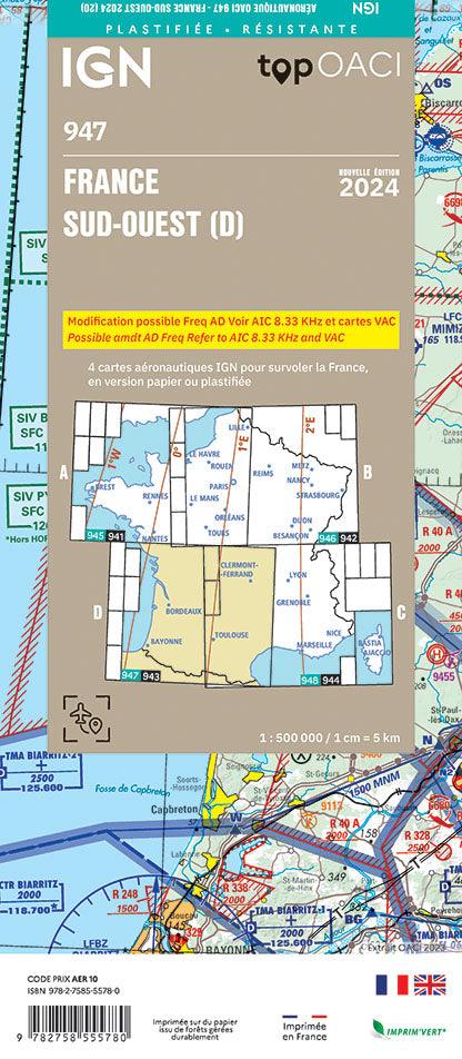 PRE-COMMANDE Carte OACI Sud/Ouest (S/O) Edition 2024 Plastifiée - LA BOUTIQUE DU PILOTE