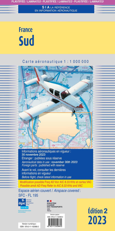 Carte Plastifiée France Sud 2023- SIA - (1/1 000 000)édition 2 DOCUMENTATIONS DU SIA SIA