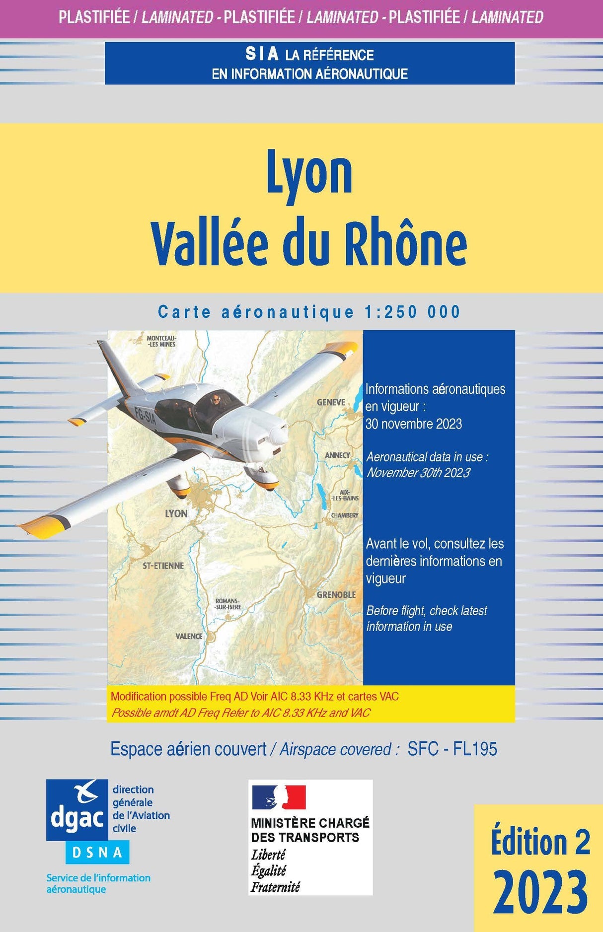 Carte Plastifiée Lyon Vallée du Rhône 2023 - SIA- (1 / 250 000)édition 2 DOCUMENTATIONS DU SIA SIA