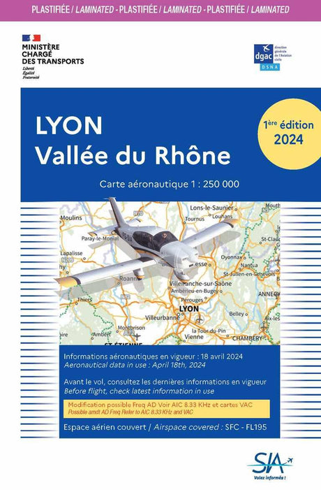 Carte Plastifiée Lyon Vallée du Rhône 2024 - SIA- (1 / 250 000) - LA BOUTIQUE DU PILOTE