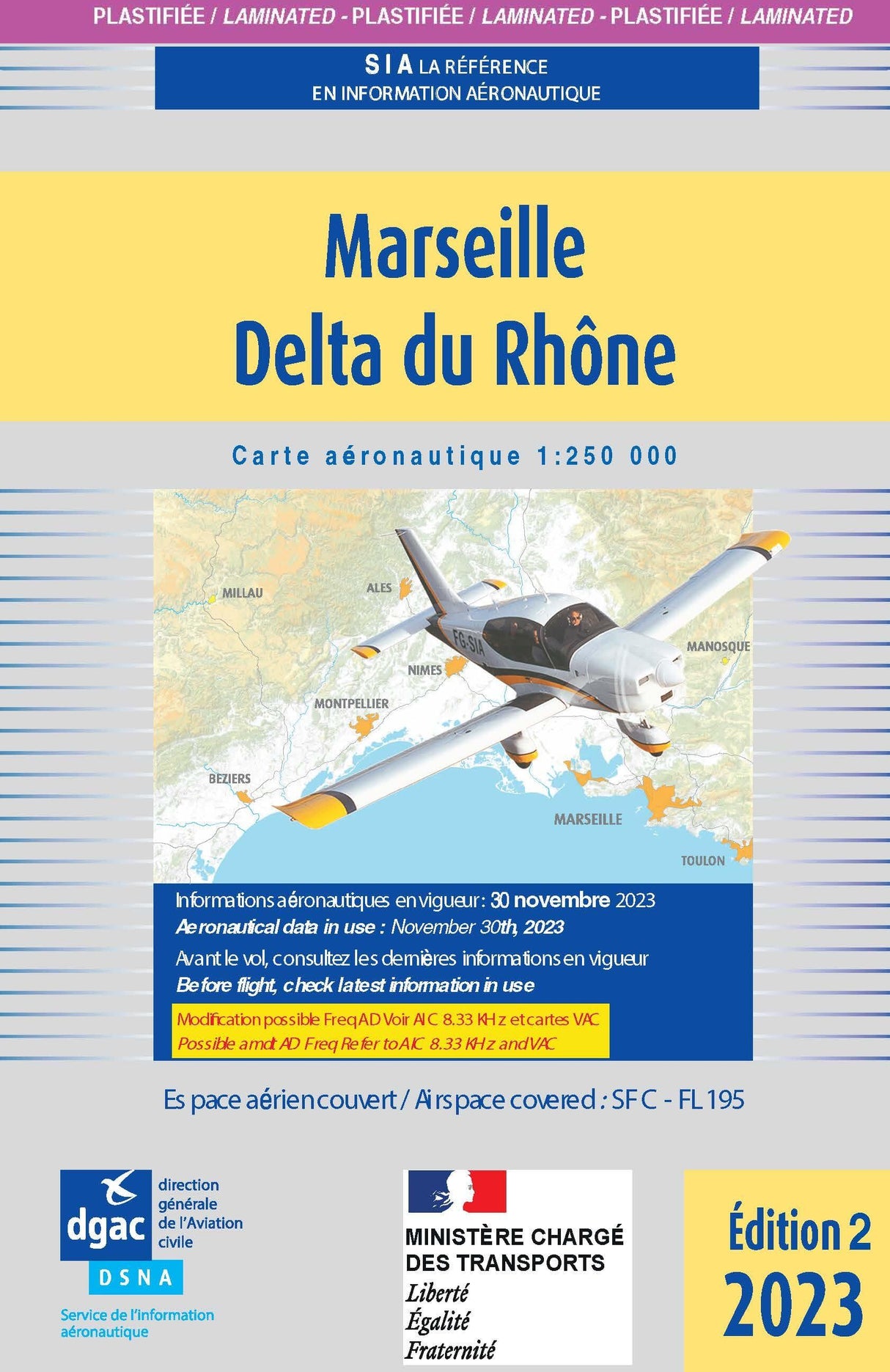 Carte Plastifiée Marseille Delta du Rhône 2023 - SIA - (1/250 000)édition 2 DOCUMENTATIONS DU SIA SIA