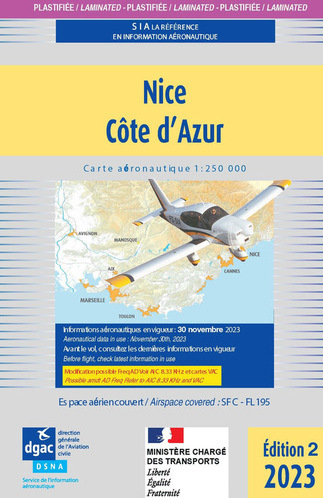 Carte Plastifiée Nice Côte d'Azur 2023 - SIA - (1/250 000)édition 2 DOCUMENTATIONS DU SIA SIA
