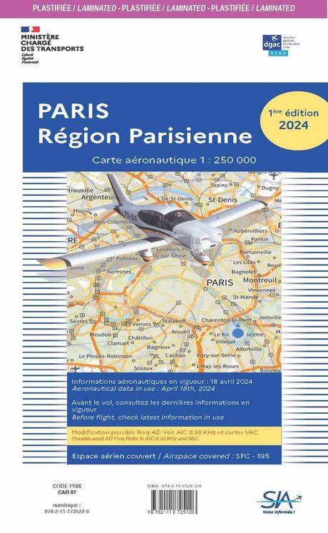 Carte Plastifiée REGION PARISIENNE 2024 - SIA - (1/250 000)édition 1 - LA BOUTIQUE DU PILOTE