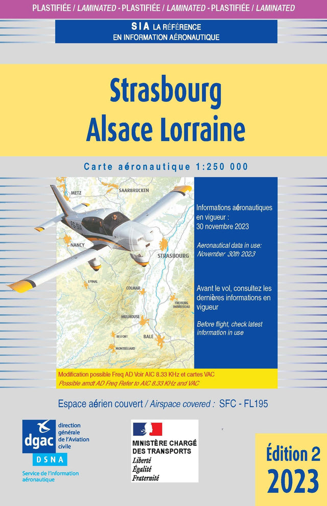 Carte Plastifiée Strasbourg Alsace Lorraine 2023 - SIA - (1/250 000)2 em édition DOCUMENTATIONS DU SIA SIA