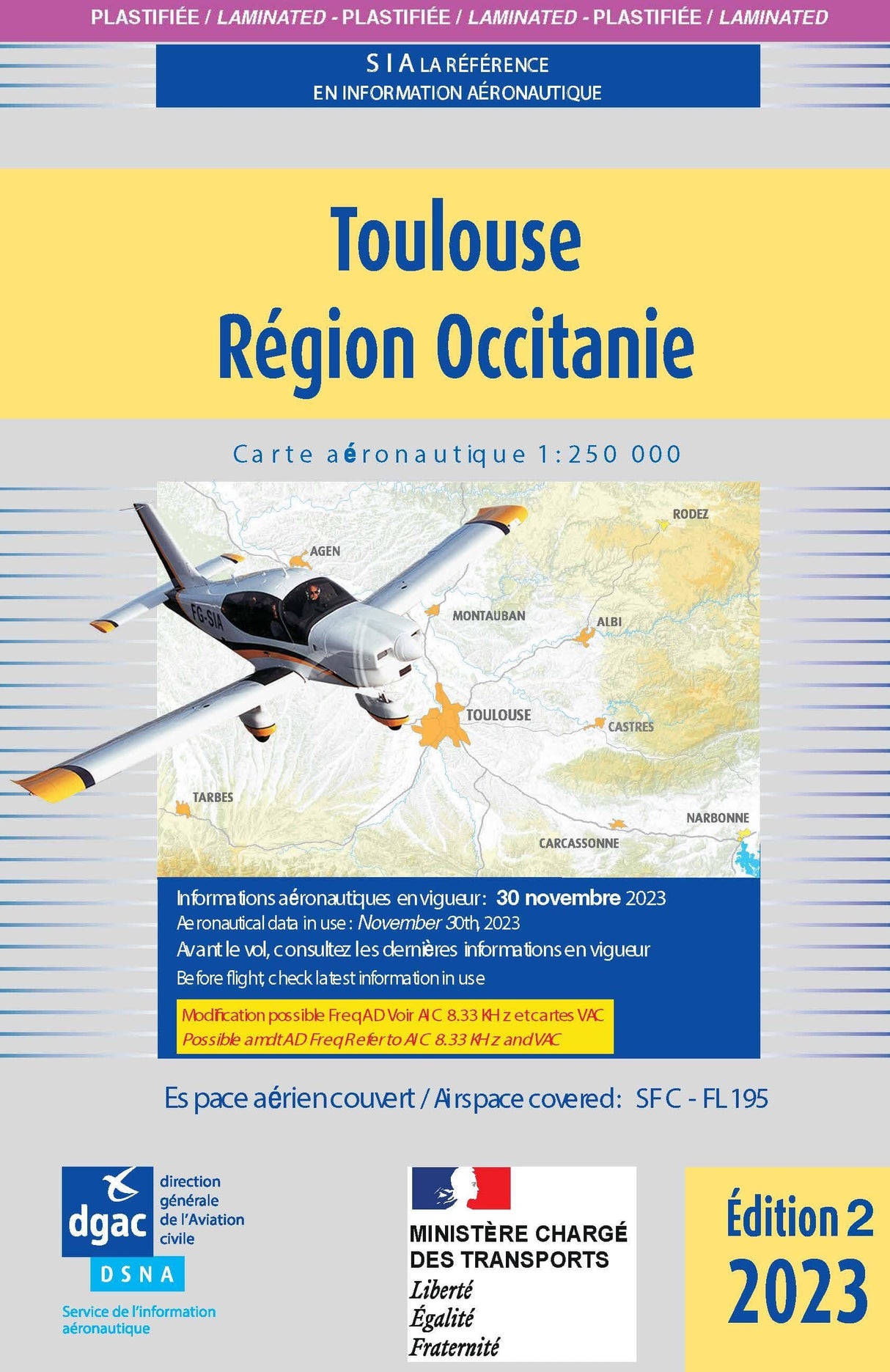 Carte Plastifiée Toulouse Région Occitanie 2023 - SIA - (1/250 000)édition 2 DOCUMENTATIONS DU SIA SIA