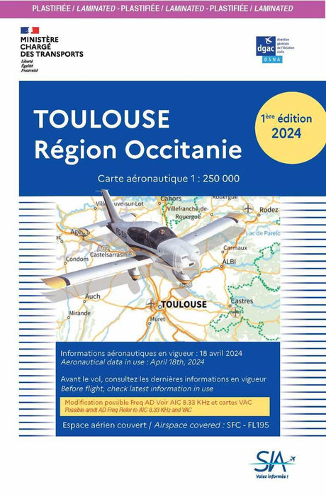 Carte Plastifiée Toulouse Région Occitanie 2024 - SIA - (1/250 000)édition 1 - LA BOUTIQUE DU PILOTE