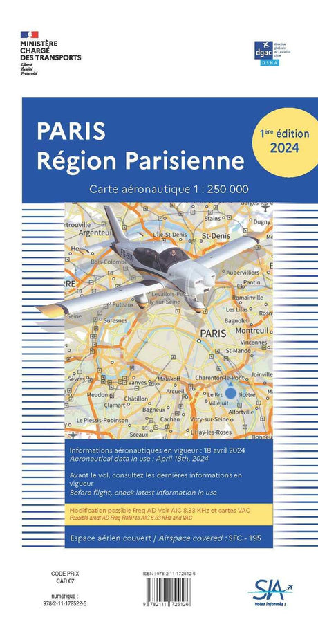 CARTE REGION PARISIENNE 2024 edition 1 - SIA - (1/250 000) - LA BOUTIQUE DU PILOTE