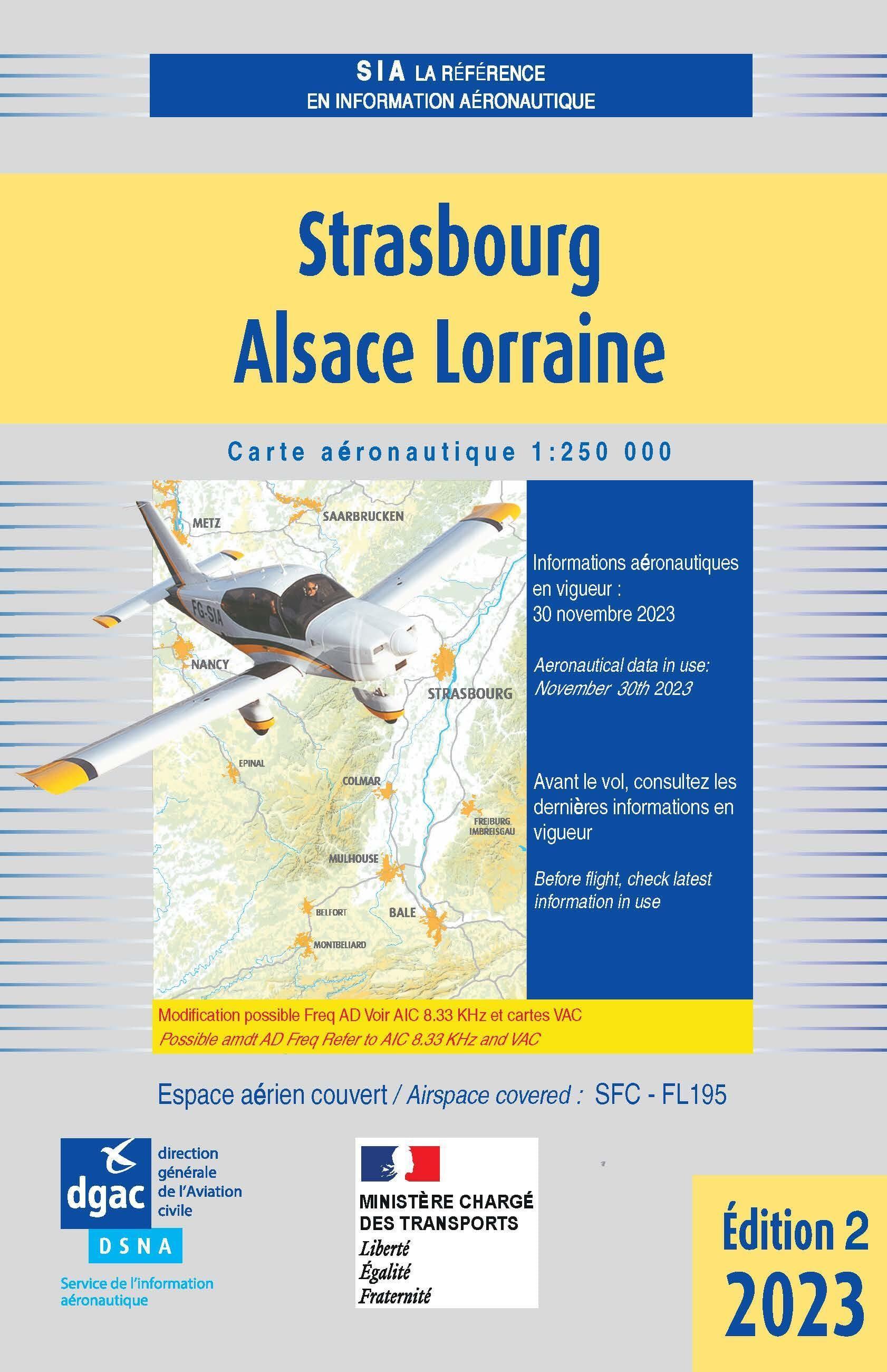 Carte Strasbourg Alsace Lorraine 2023 - SIA - (1/250 000)édition 2 DOCUMENTATIONS DU SIA SIA