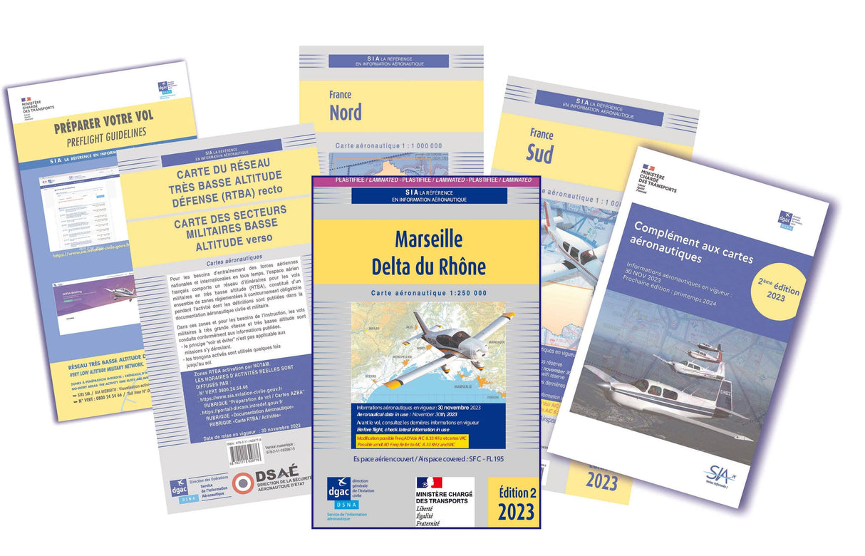 DOCUMENTS VFR 2023 2 em édition+ Carte Plastifiée Marseille Delta du Rhône - SIA DOCUMENTATIONS DU SIA SIA