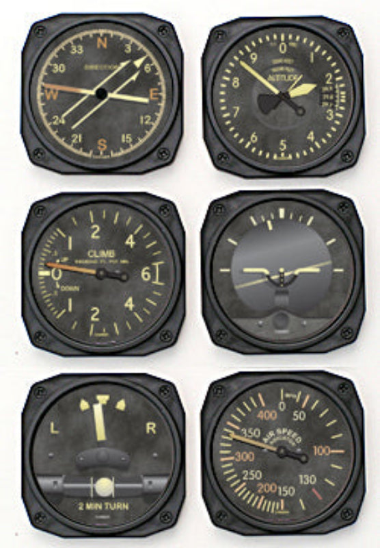 6 sous verres reprenant me visuel des instruments sur les tableaux de bord vintages